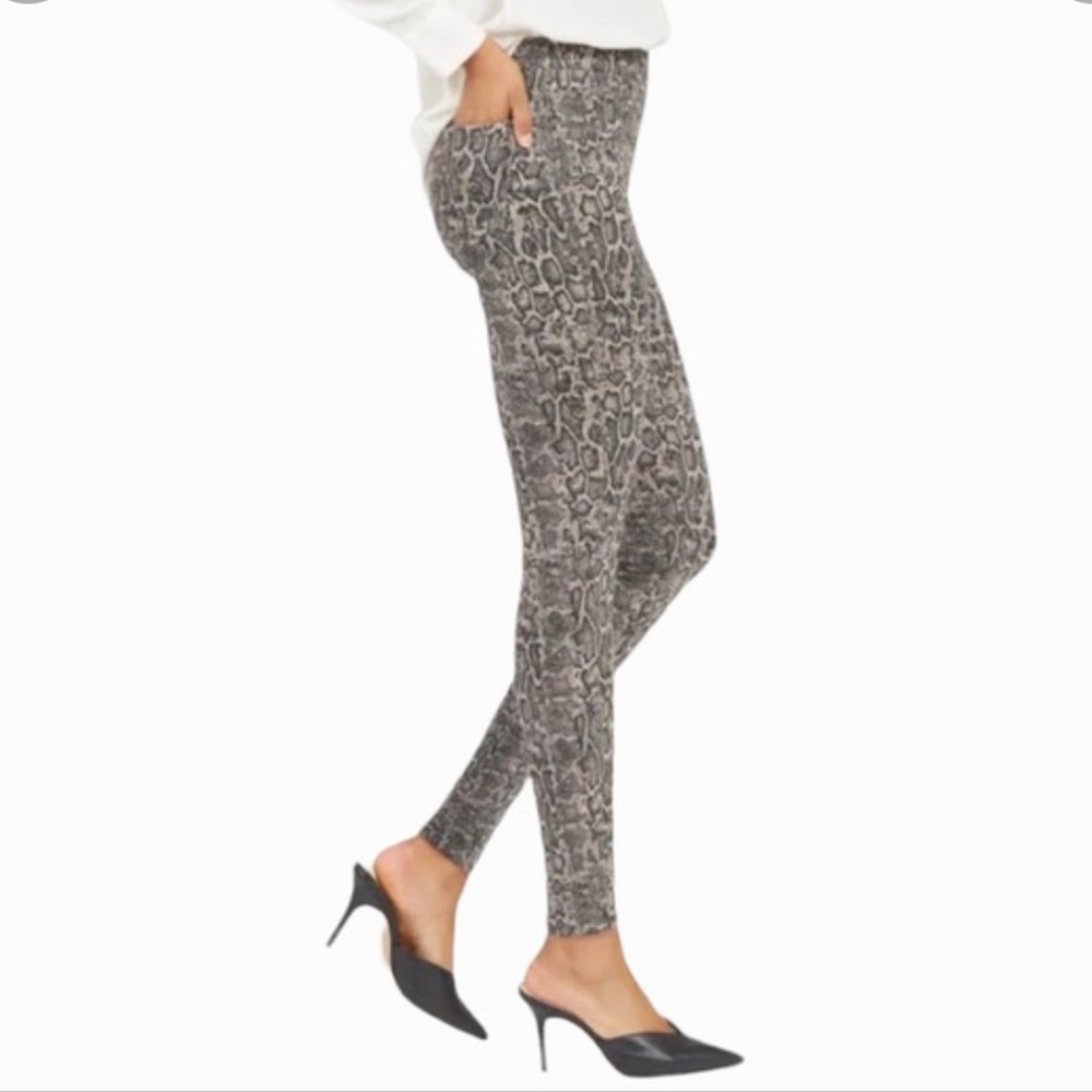 Spanx Ankle Jeanish Legging Taupe Snakeskin Animal Print Pull On Shapewear XL